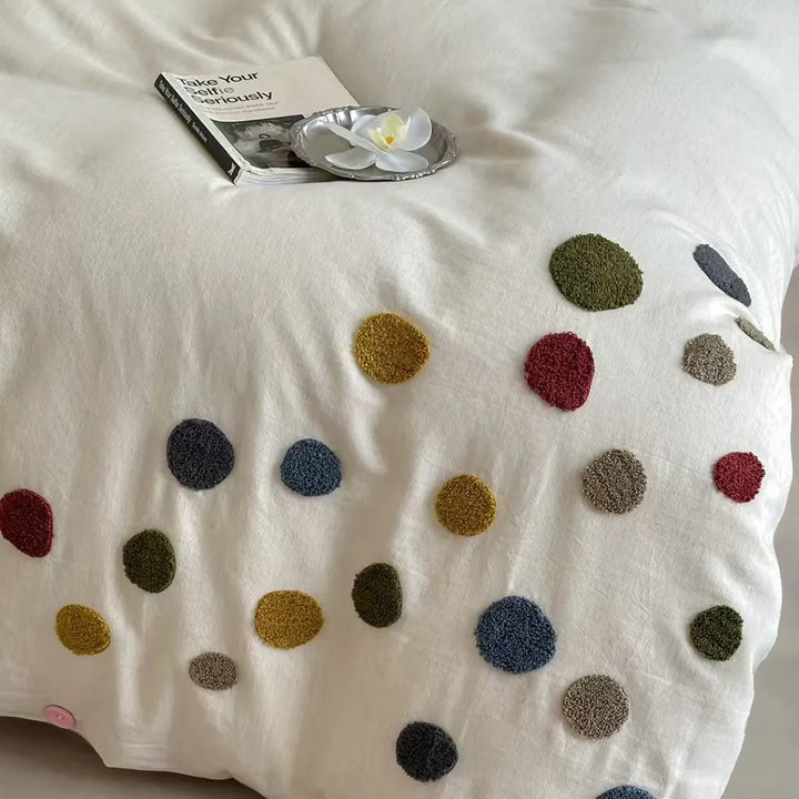 Playful Polka Dot Embroidered Duvet Cover