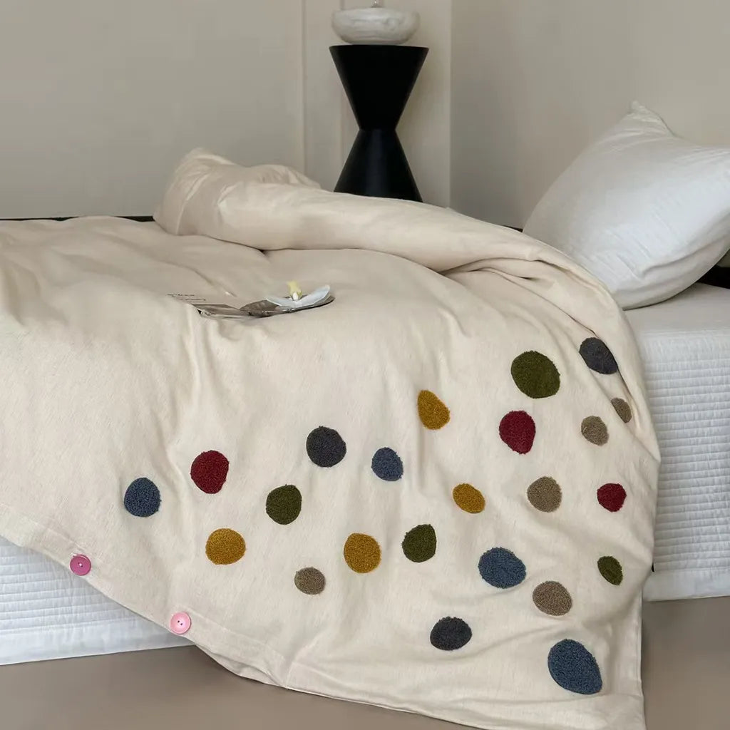 Playful Polka Dot Embroidered Duvet Cover
