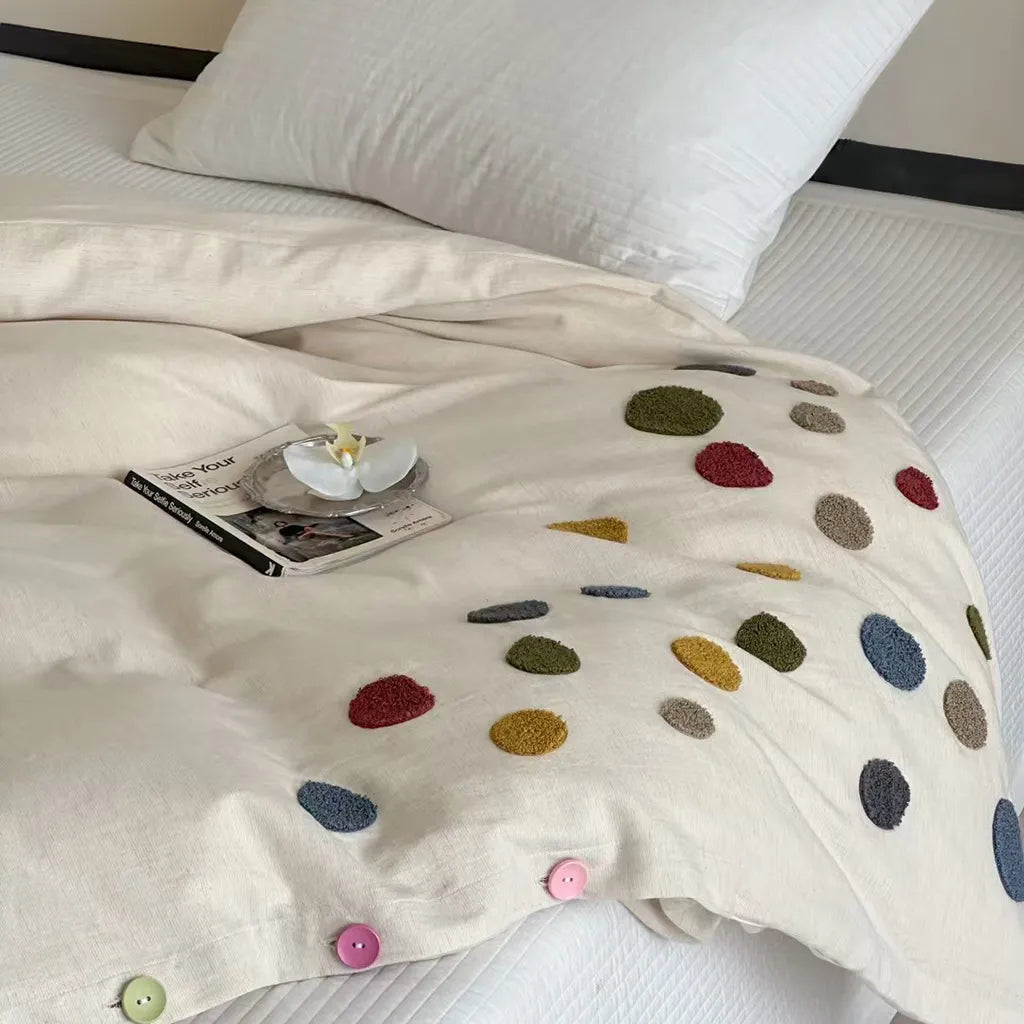 Playful Polka Dot Embroidered Duvet Cover