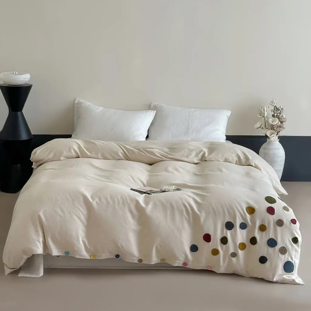 Playful Polka Dot Embroidered Duvet Cover