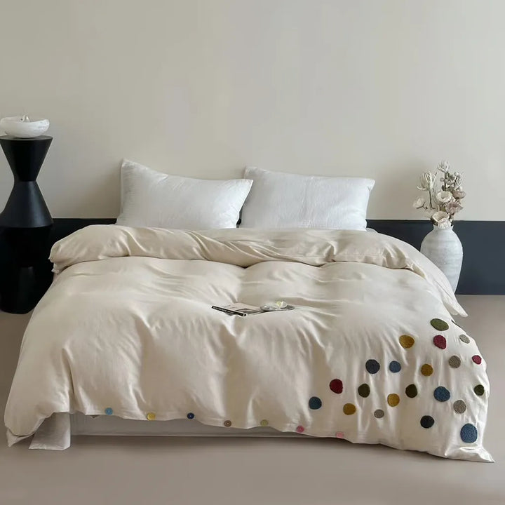 Playful Polka Dot Embroidered Duvet Cover