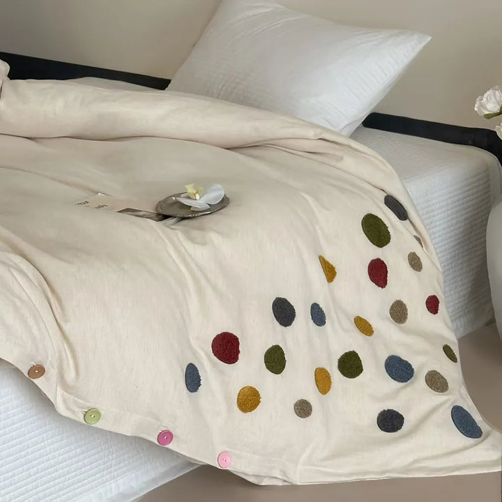 Playful Polka Dot Embroidered Duvet Cover