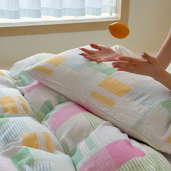 Playful Patchwork Style Stripes & Gingham Bedding Set