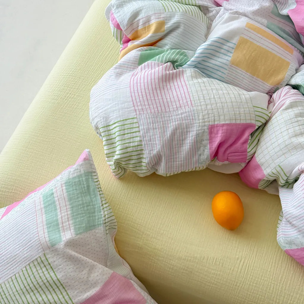 Playful Patchwork Style Stripes & Gingham Bedding Set
