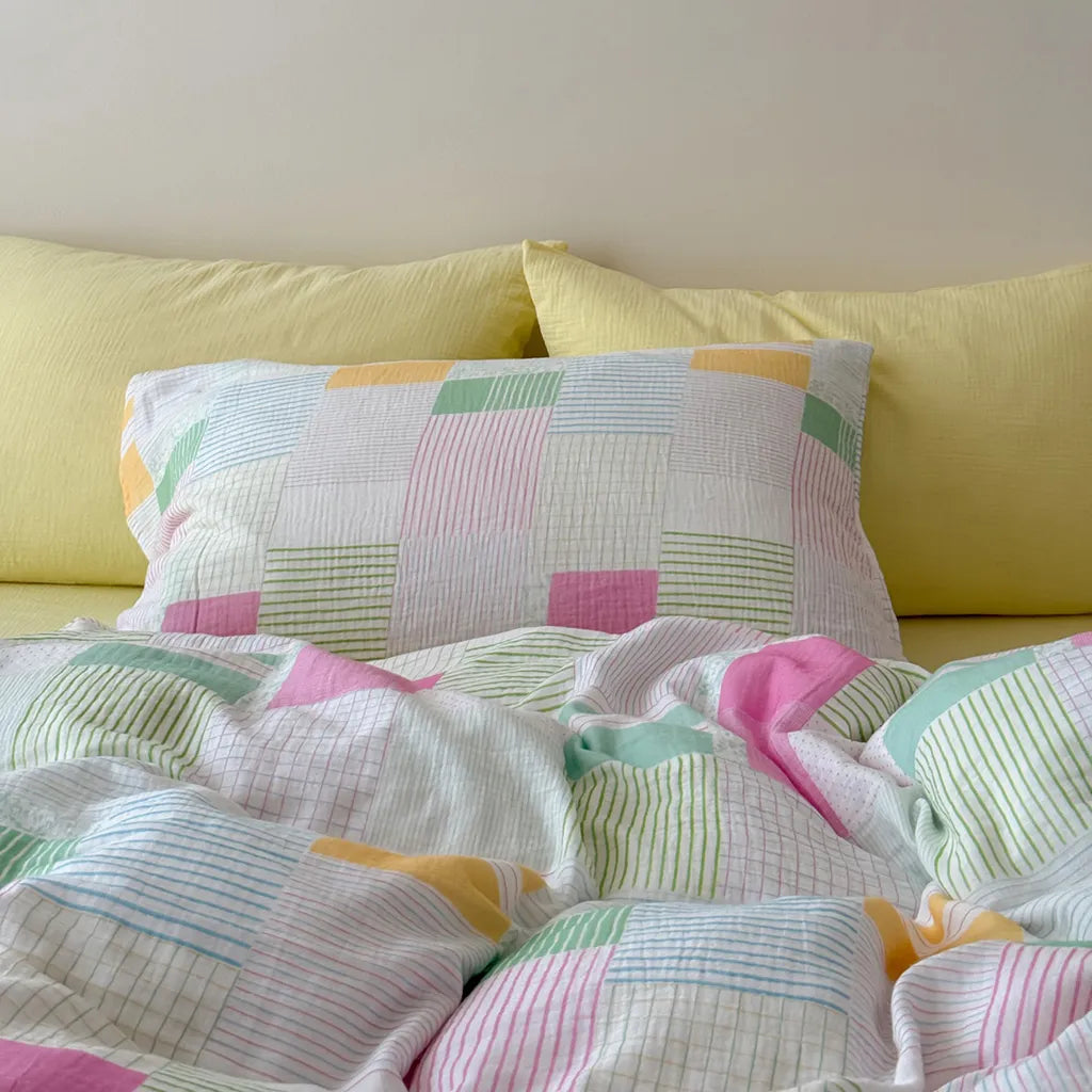 Playful Patchwork Style Stripes & Gingham Bedding Set