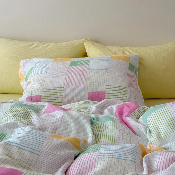 Playful Patchwork Style Stripes & Gingham Bedding Set