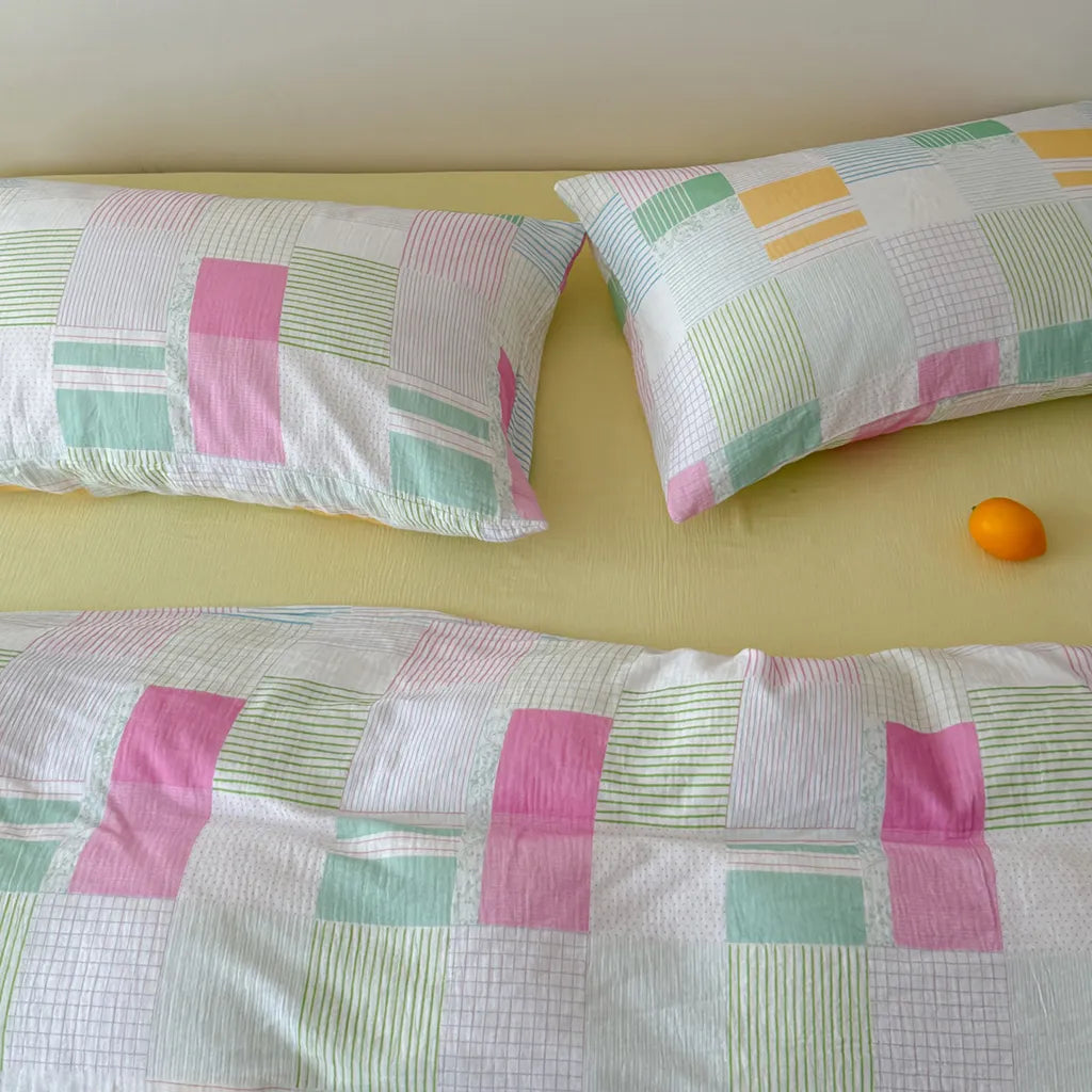 Playful Patchwork Style Stripes & Gingham Bedding Set