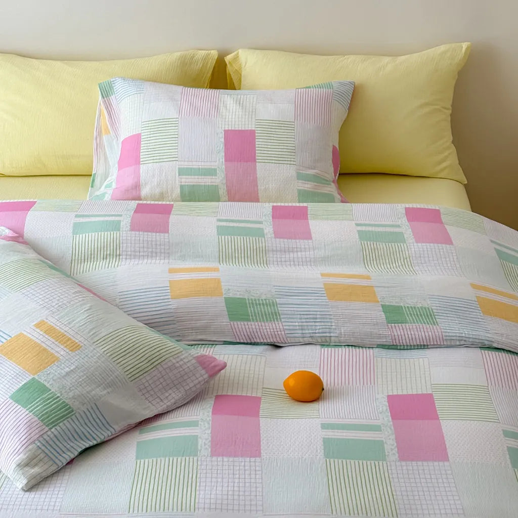 Playful Patchwork Style Stripes & Gingham Bedding Set