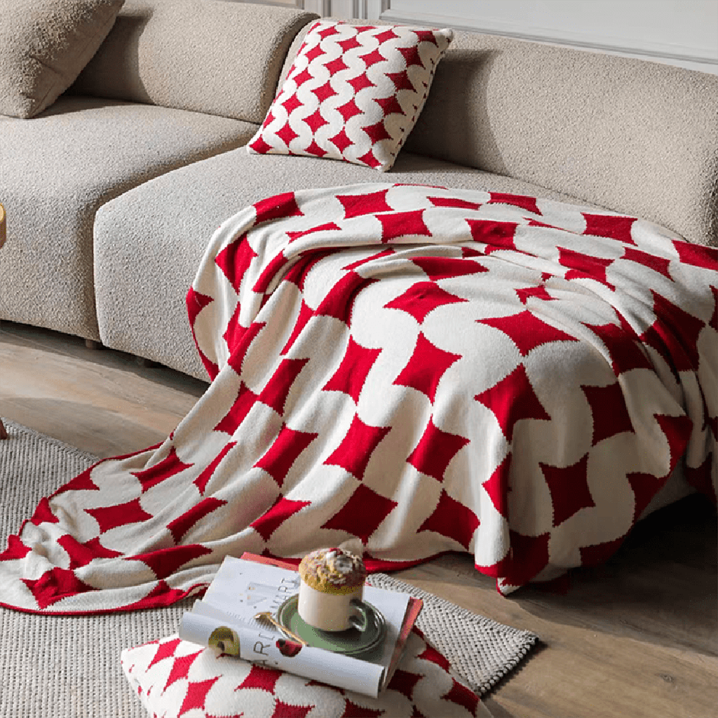 Poker Diamond Knitted Throw Blanket