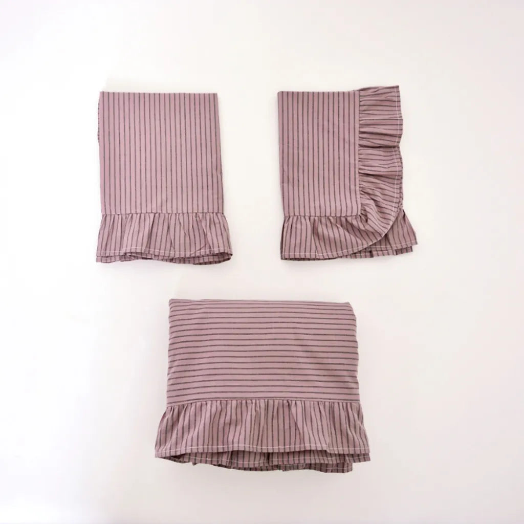 Purple Striped Ruffle Duvet Cover