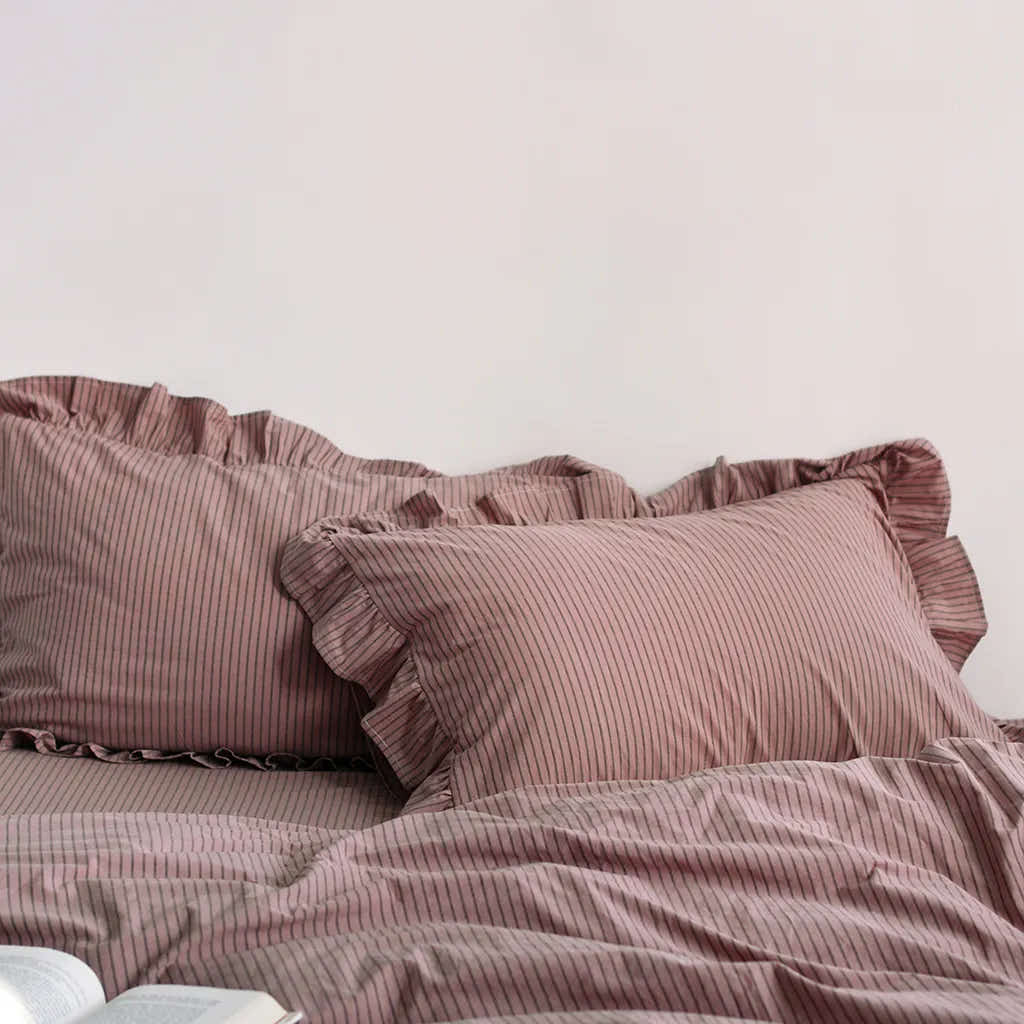 Purple Striped Ruffle Duvet Cover