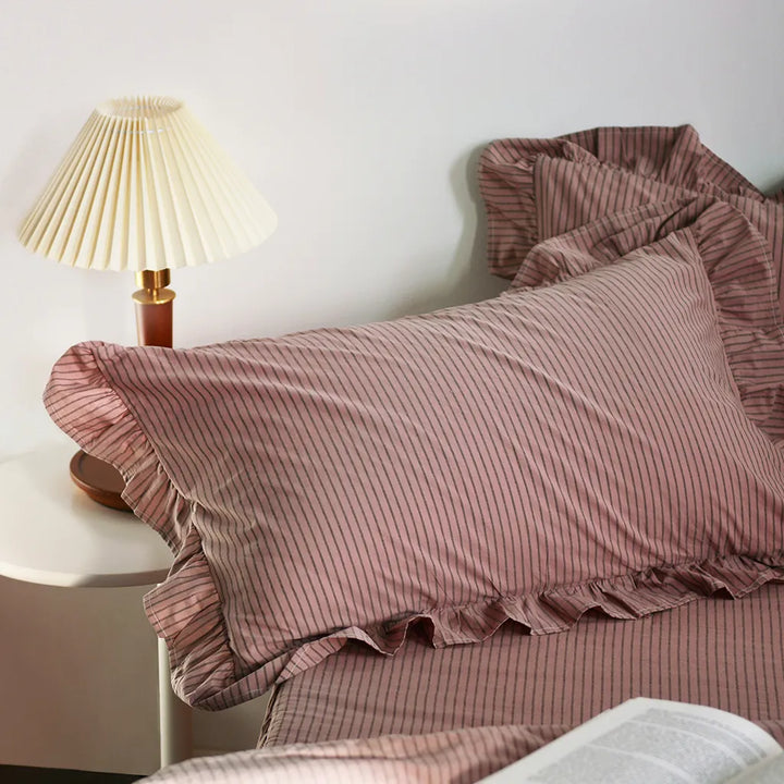 Purple Striped Ruffle Duvet Cover