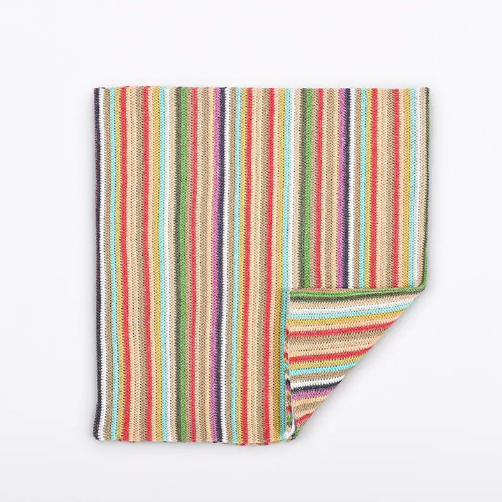 Rainbow Striped Raffia Throw Pillow