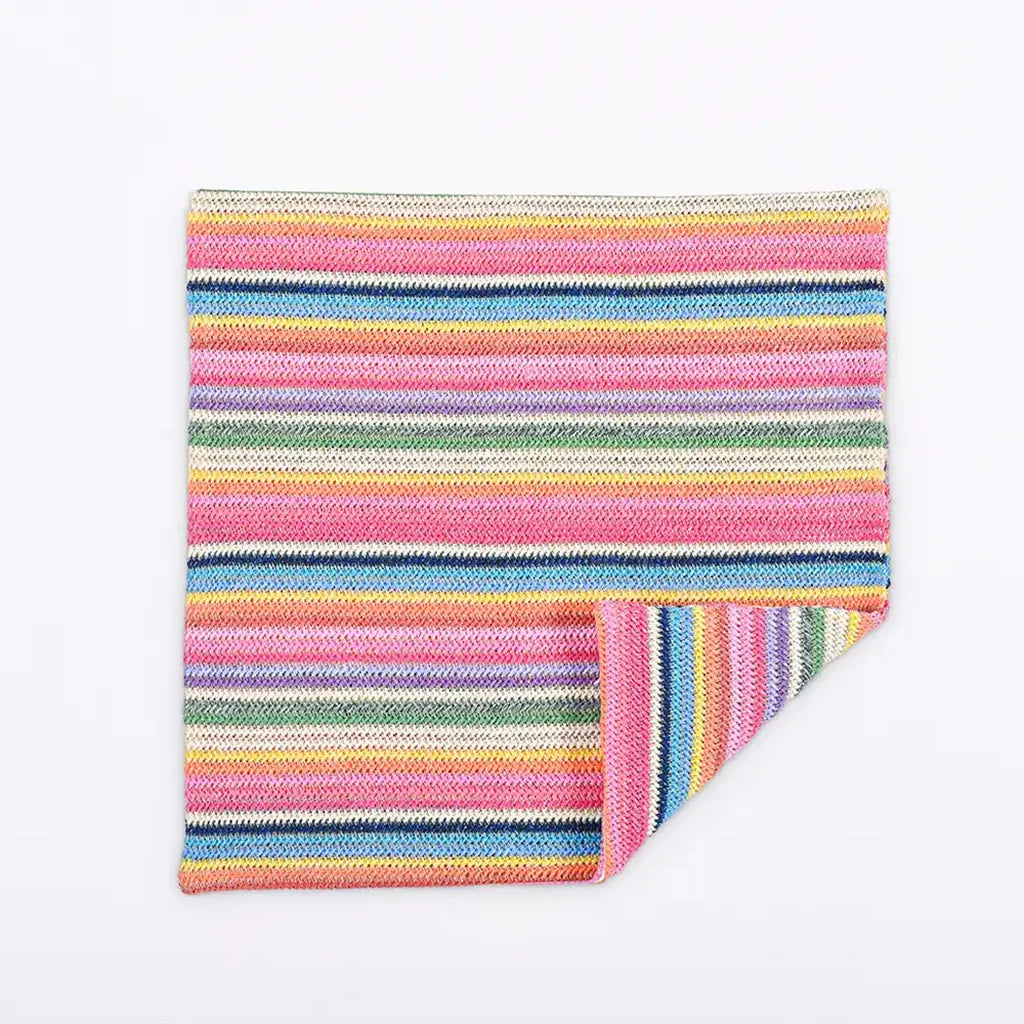 Rainbow Striped Raffia Throw Pillow