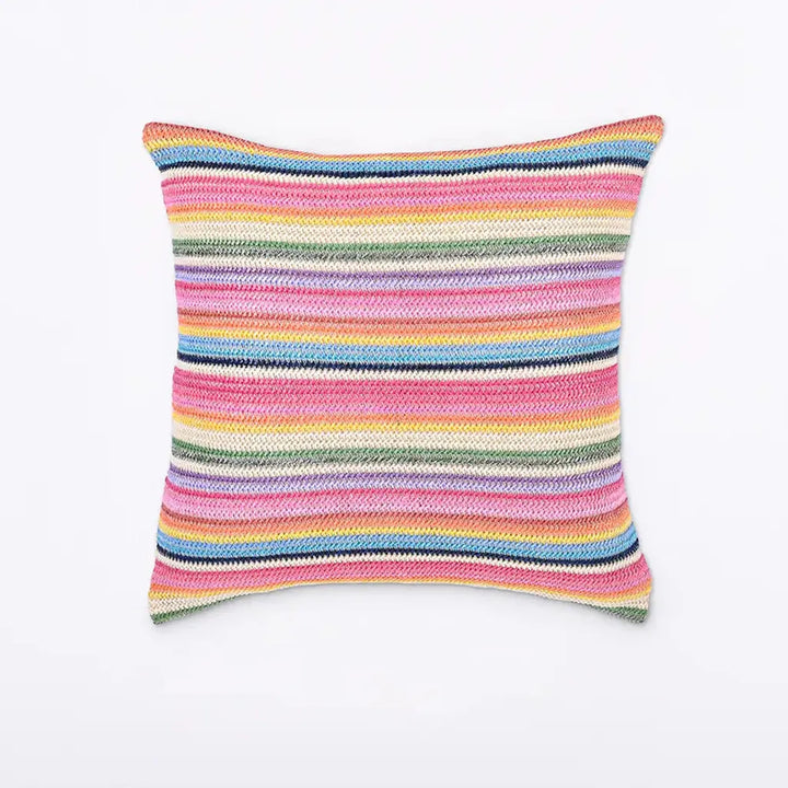 Rainbow Striped Raffia Throw Pillow