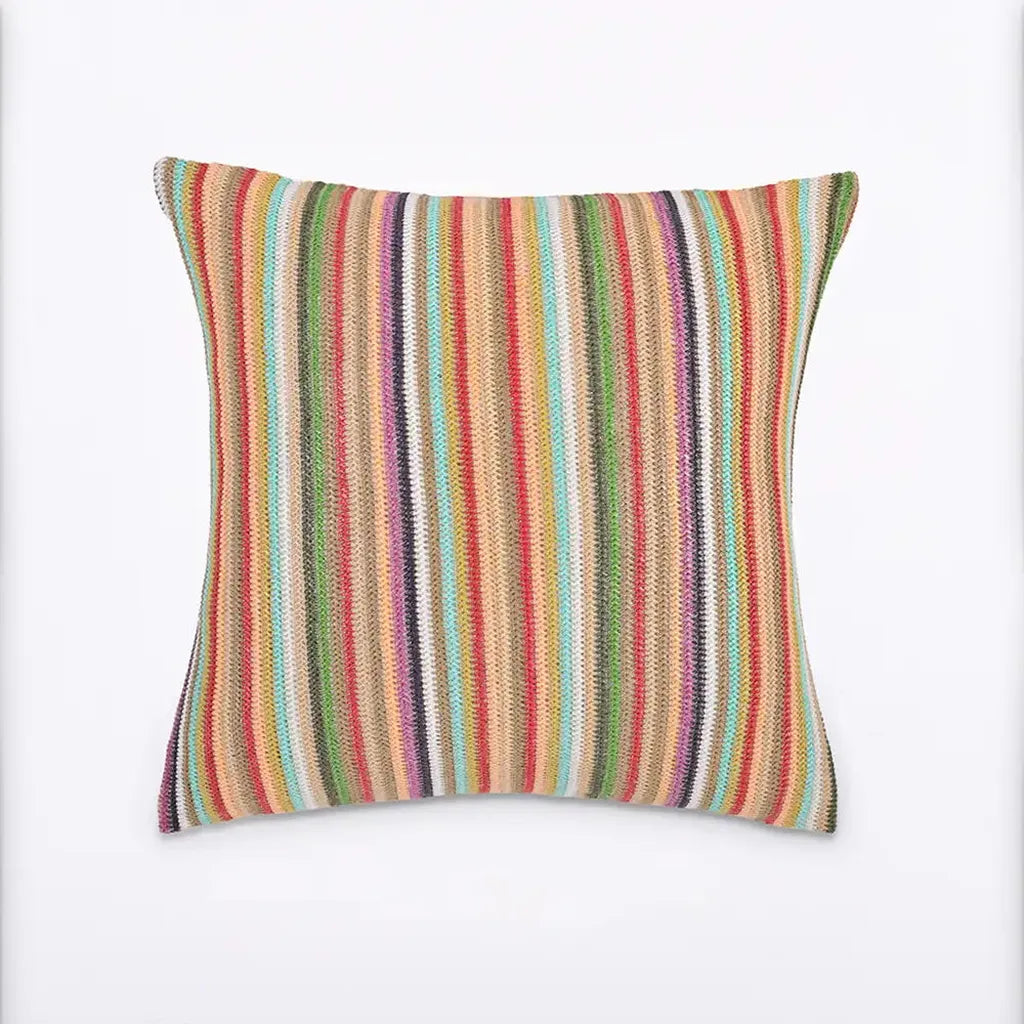 Rainbow Striped Raffia Throw Pillow