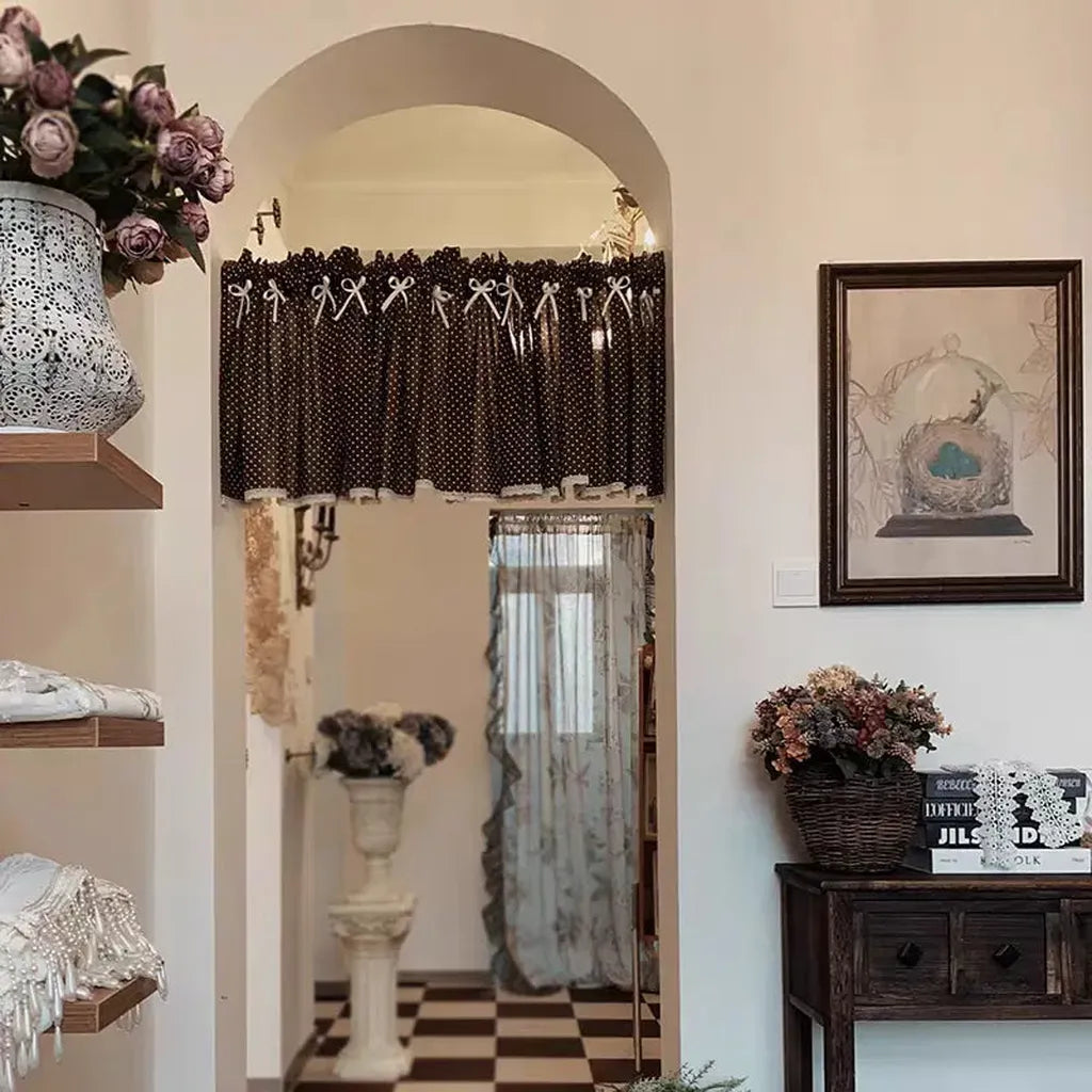 Retro Polka Dot Coffee Curtain