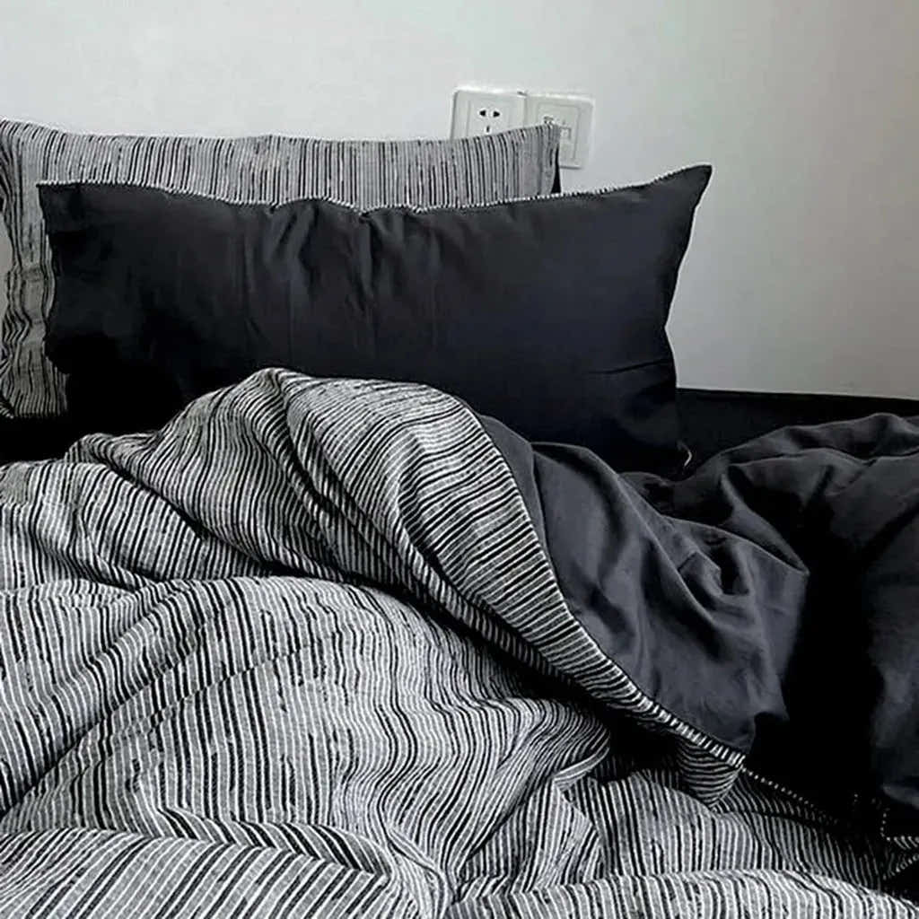 Reversible Dark Industrial Striped Duvet Cover