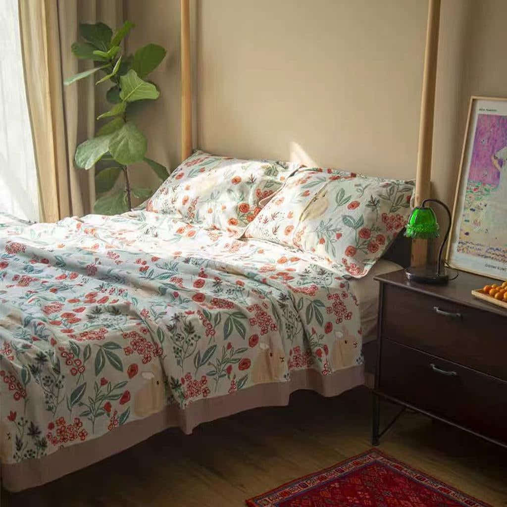 Rustic Scene Floral Knitted Blanket