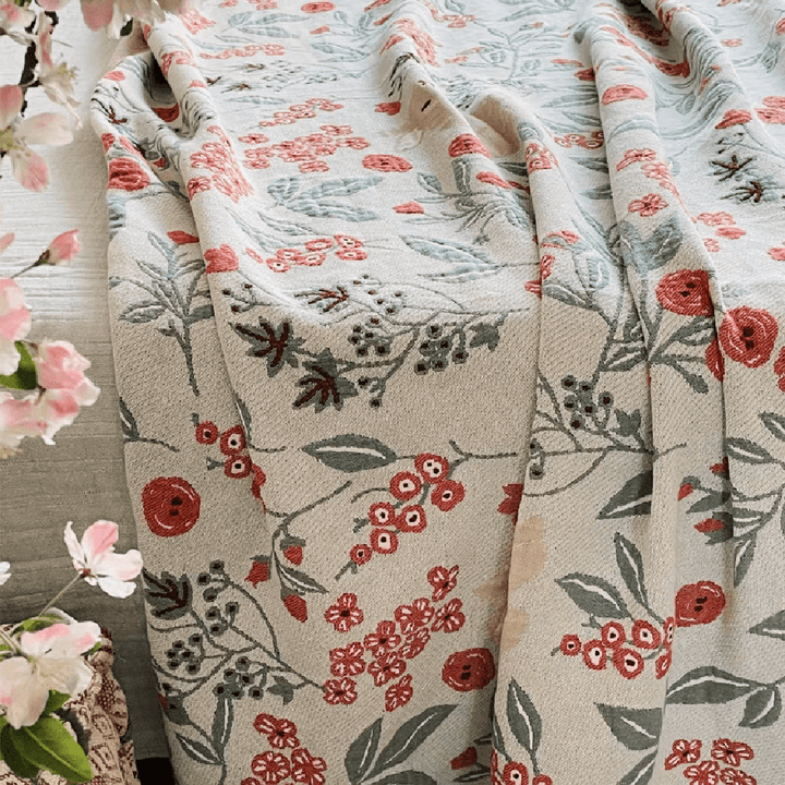 Rustic Scene Floral Knitted Blanket