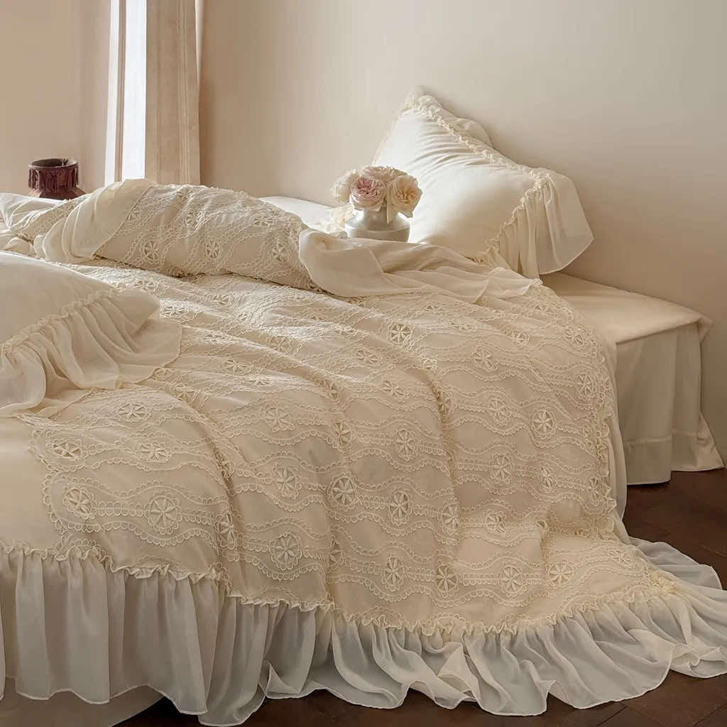 Shabby Chic Floral Cutwork Lace Bedding Set