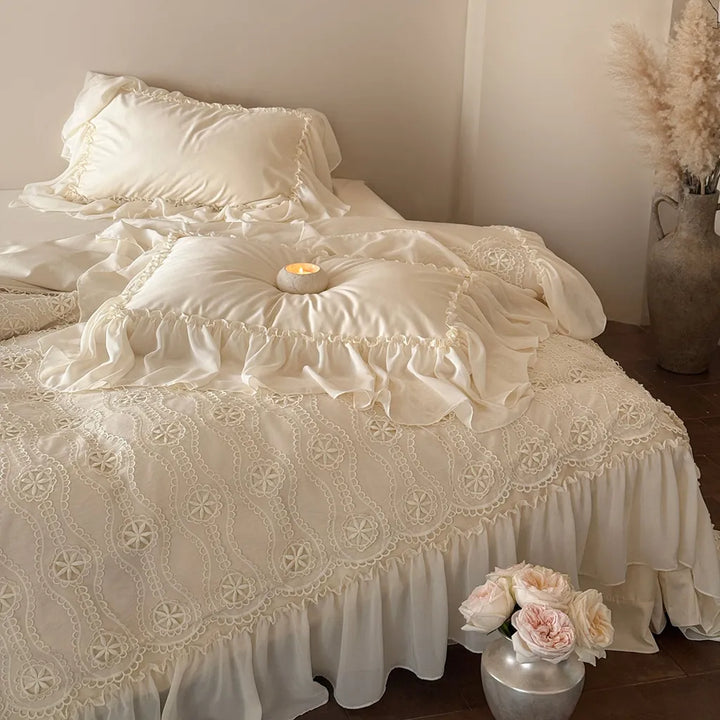 Shabby Chic Floral Cutwork Lace Bedding Set