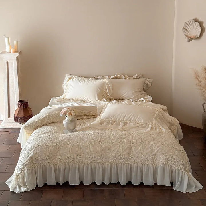 Shabby Chic Floral Cutwork Lace Bedding Set