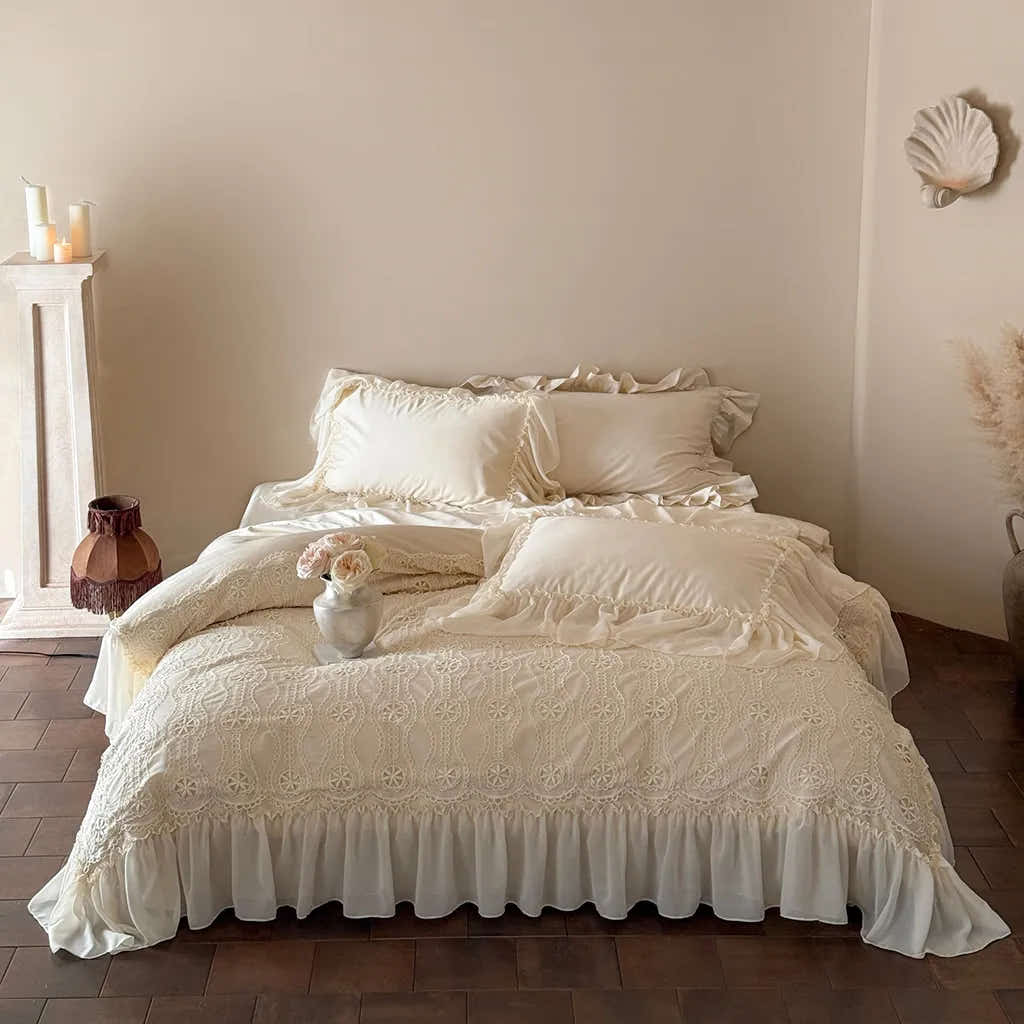 Shabby Chic Floral Cutwork Lace Bedding Set
