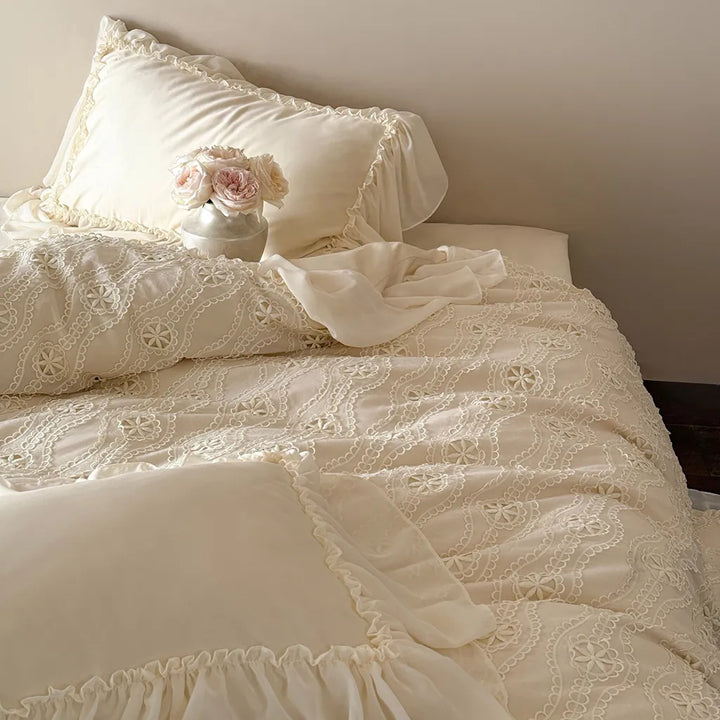 Shabby Chic Floral Cutwork Lace Bedding Set