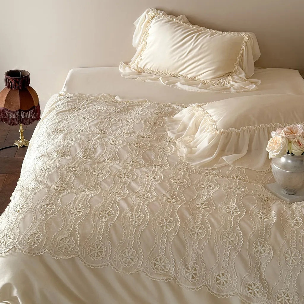 Shabby Chic Floral Cutwork Lace Bedding Set