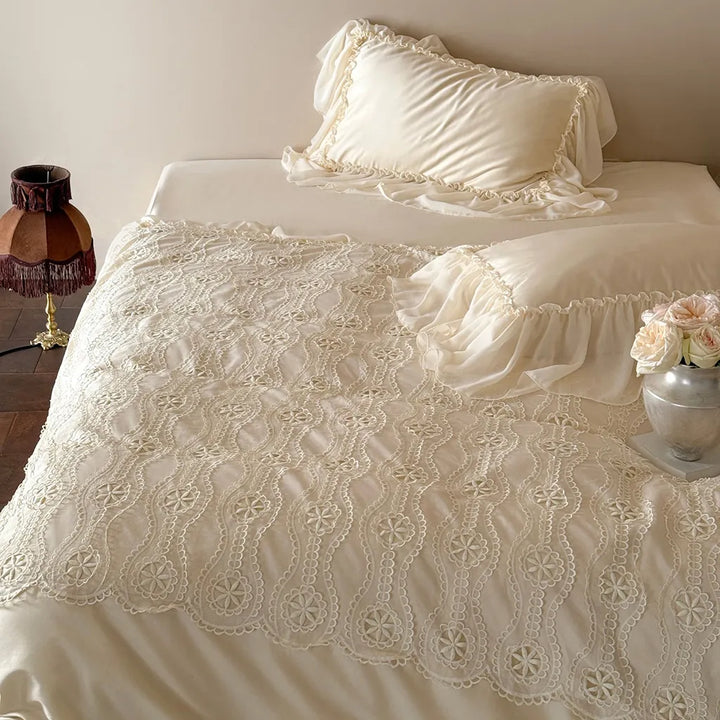 Shabby Chic Floral Cutwork Lace Bedding Set