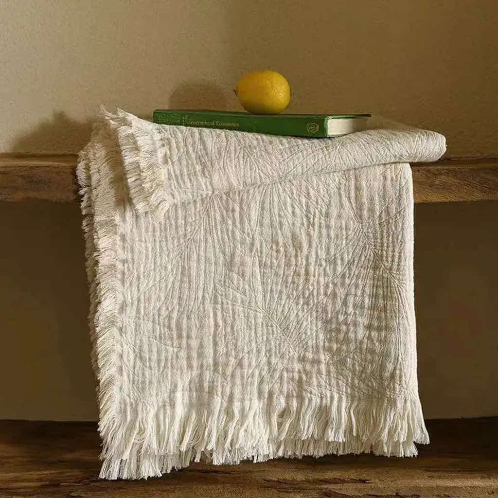 Vintage Jacquard Cotton Blanket with Tassel