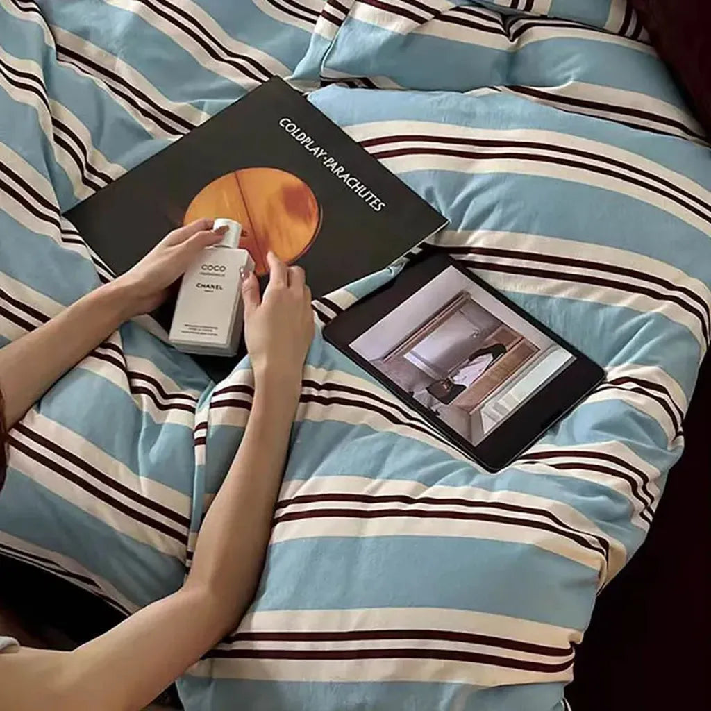 Vintage Navy Striped Bedding Set