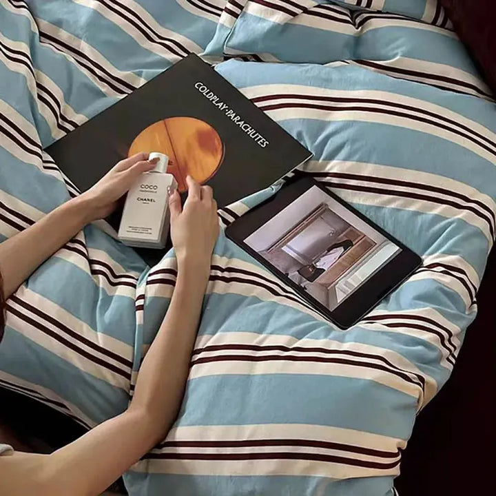 Vintage Navy Striped Bedding Set