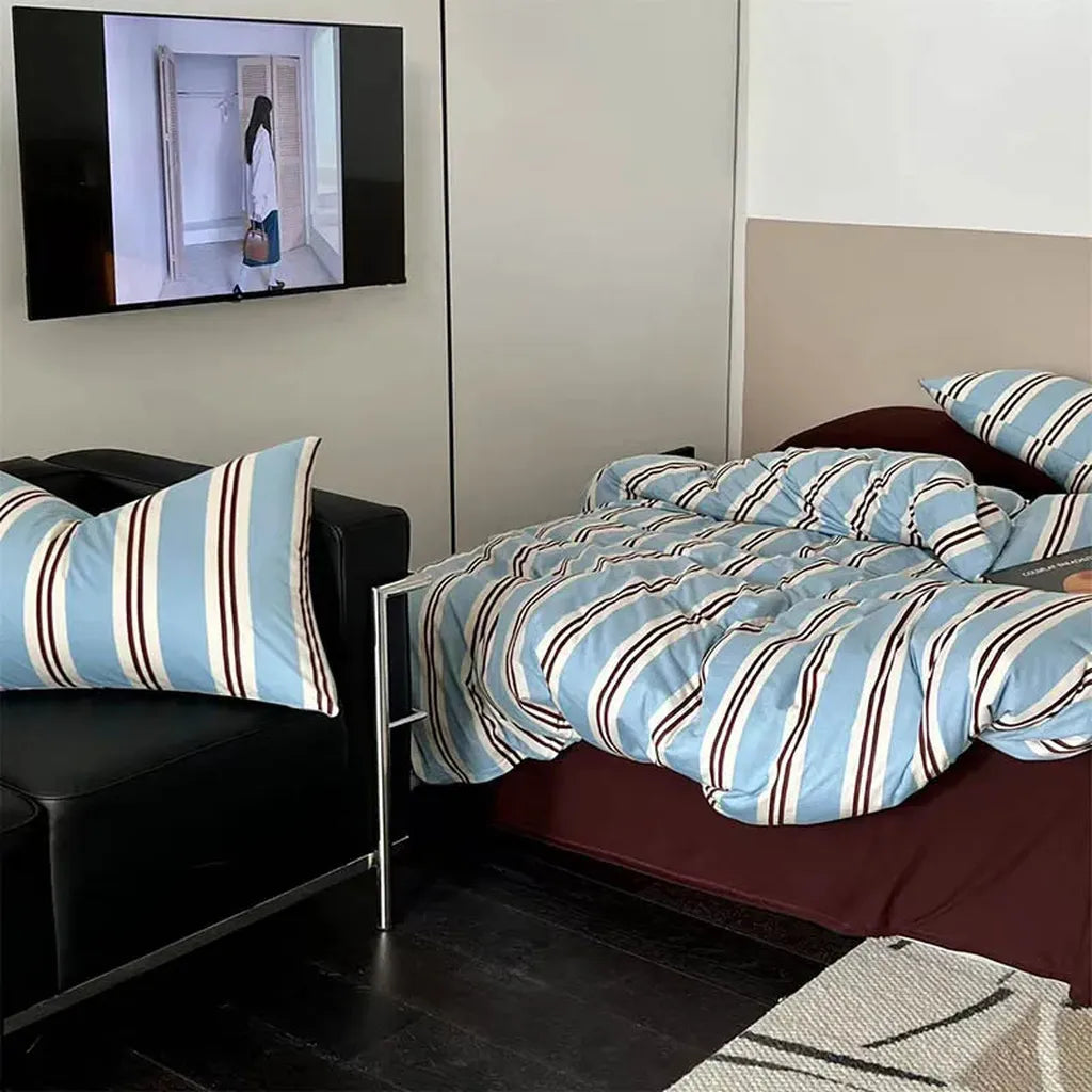 Vintage Navy Striped Bedding Set