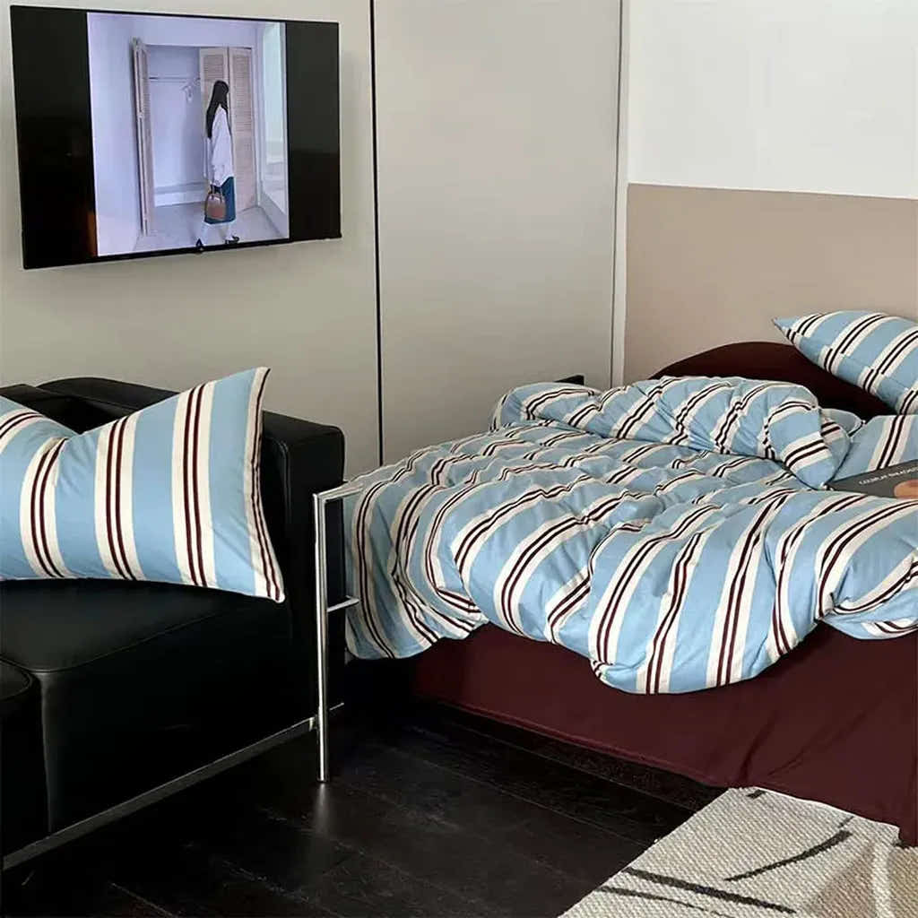 Vintage Navy Striped Bedding Set