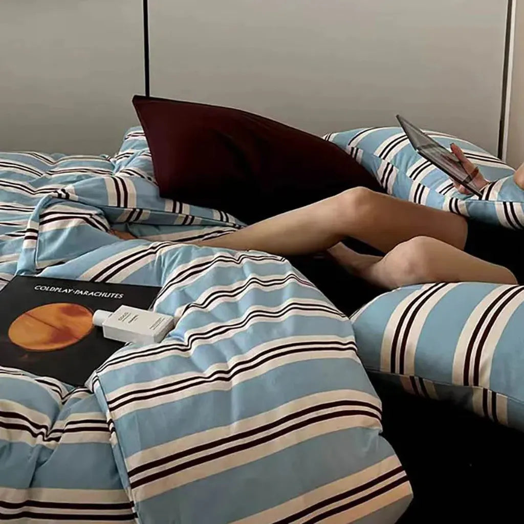 Vintage Navy Striped Bedding Set