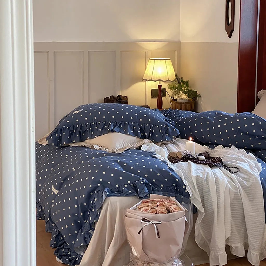 Vintage Blue Polka Dot Bedding Set