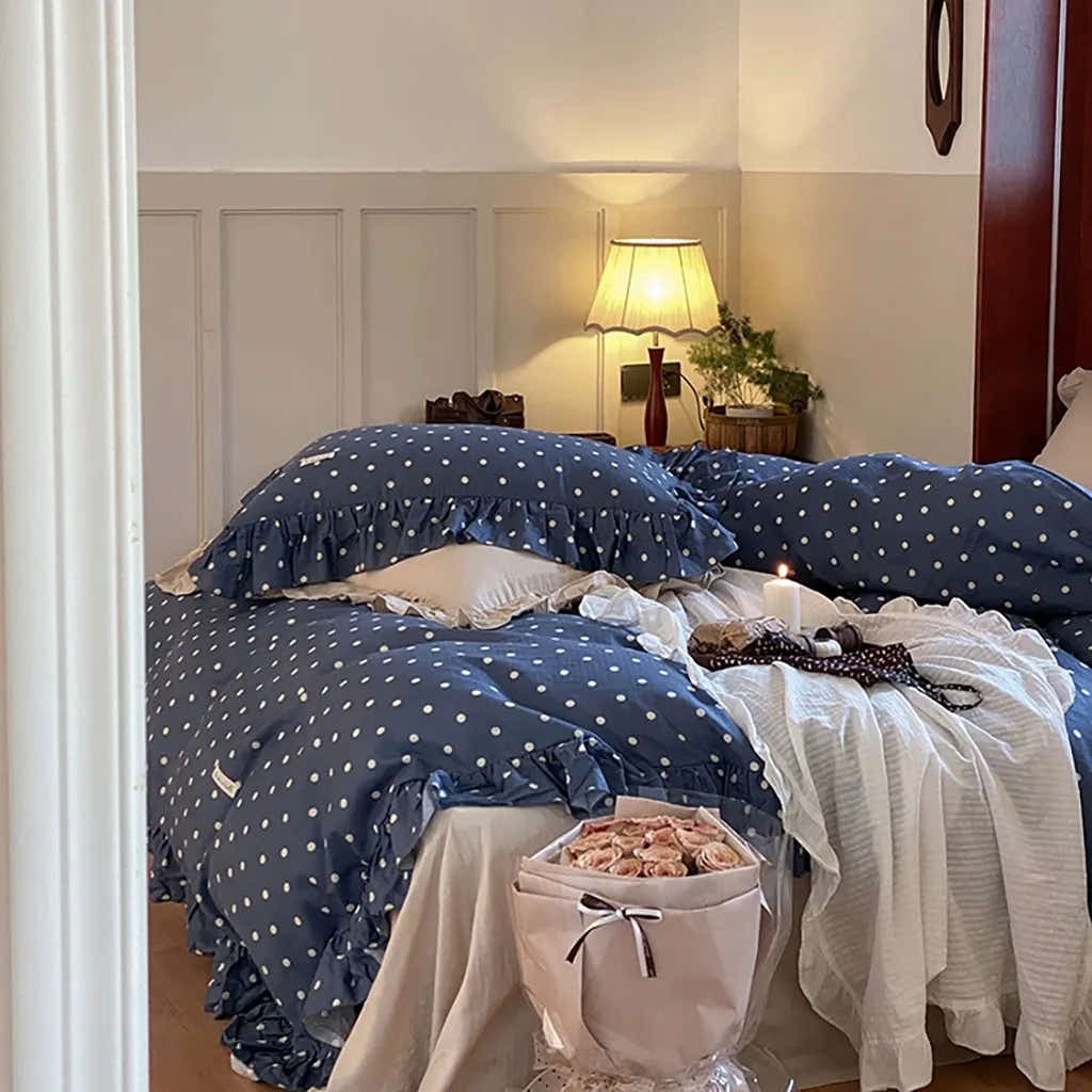 Vintage Blue Polka Dot Bedding Set