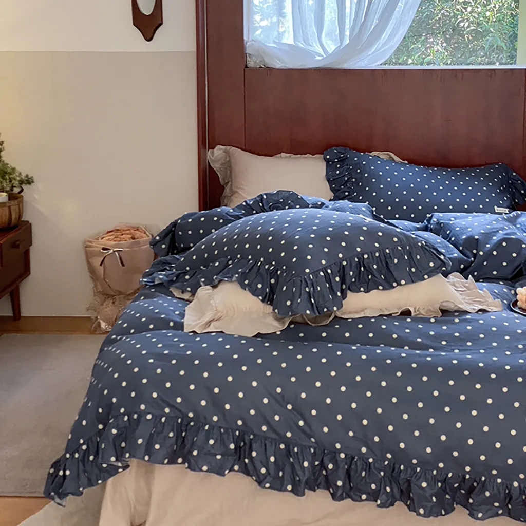 Vintage Blue Polka Dot Bedding Set