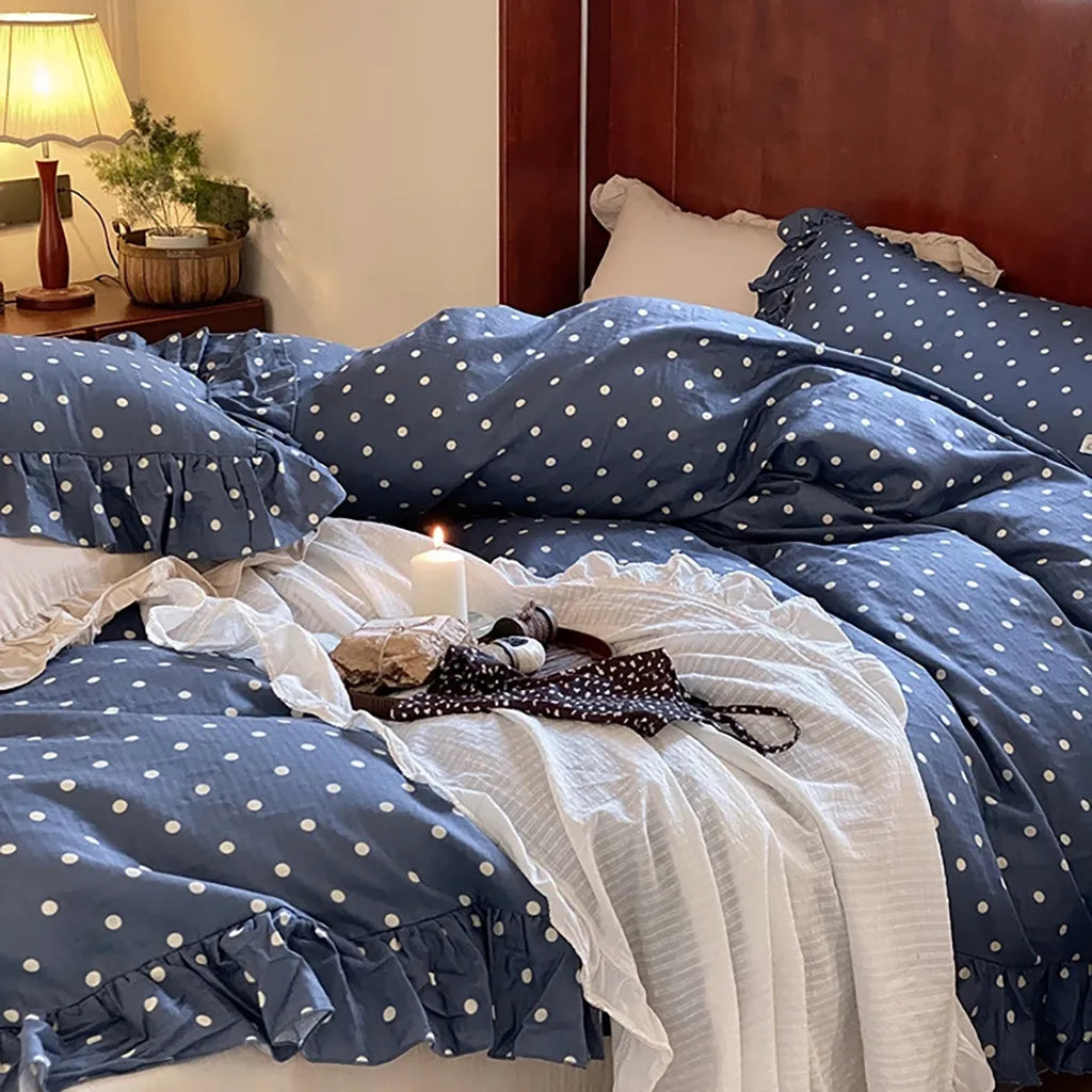 Vintage Blue Polka Dot Bedding Set