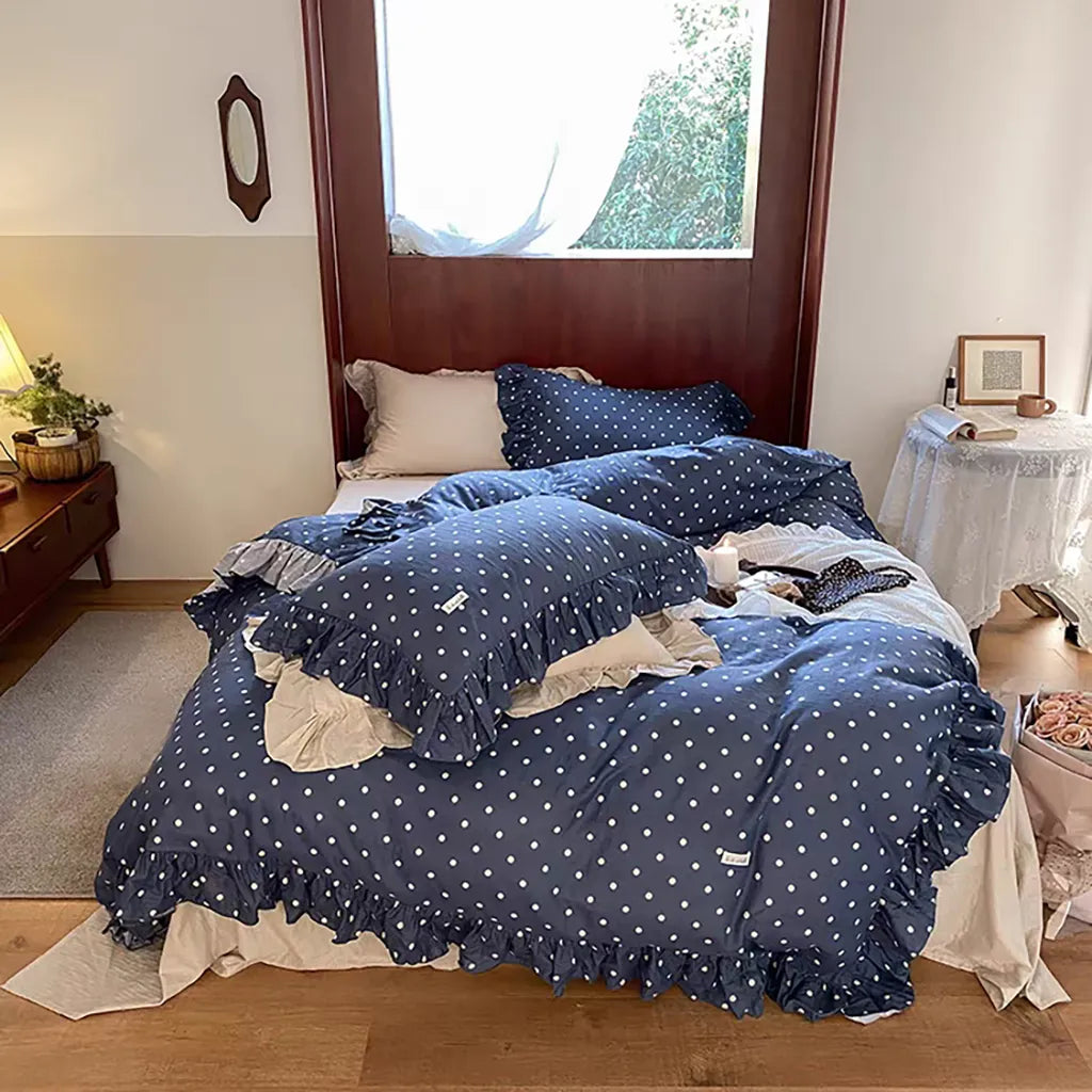 Vintage Blue Polka Dot Bedding Set
