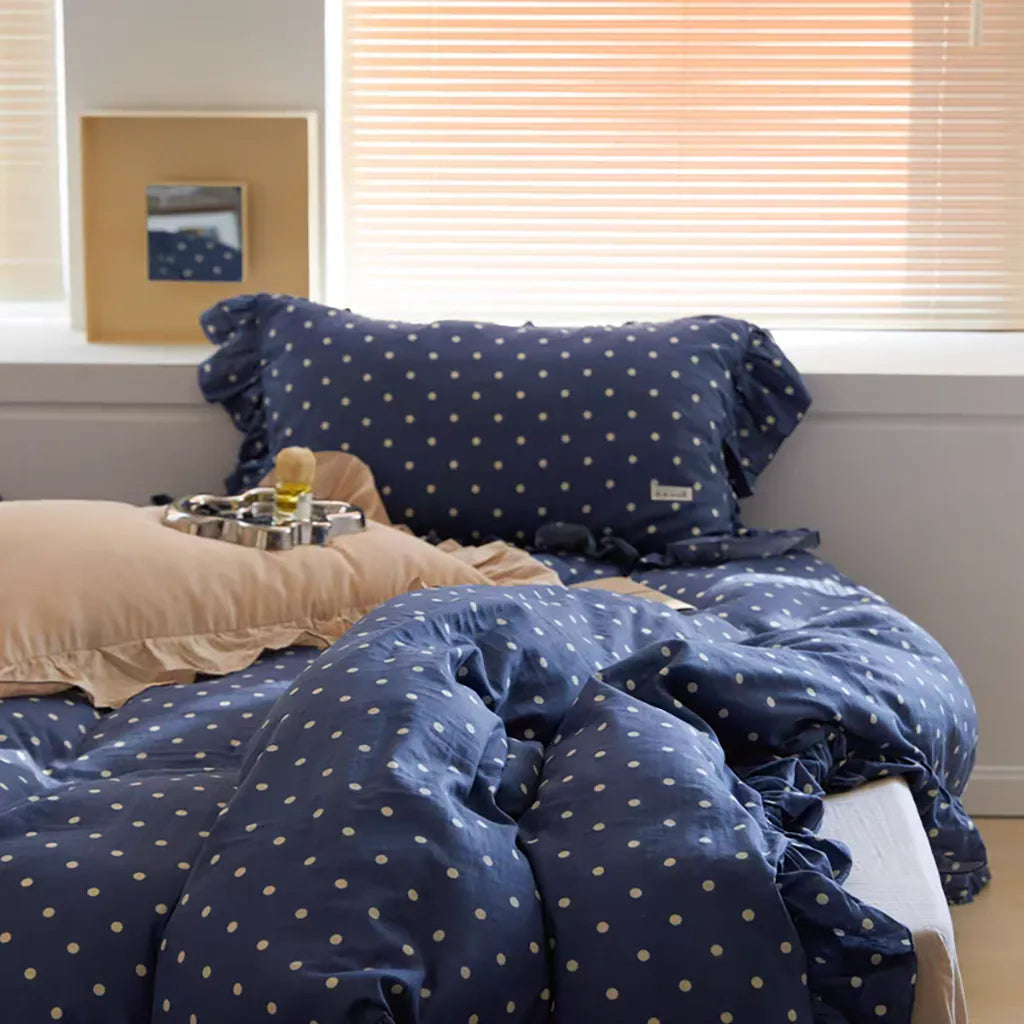 Vintage Blue Polka Dot Bedding Set