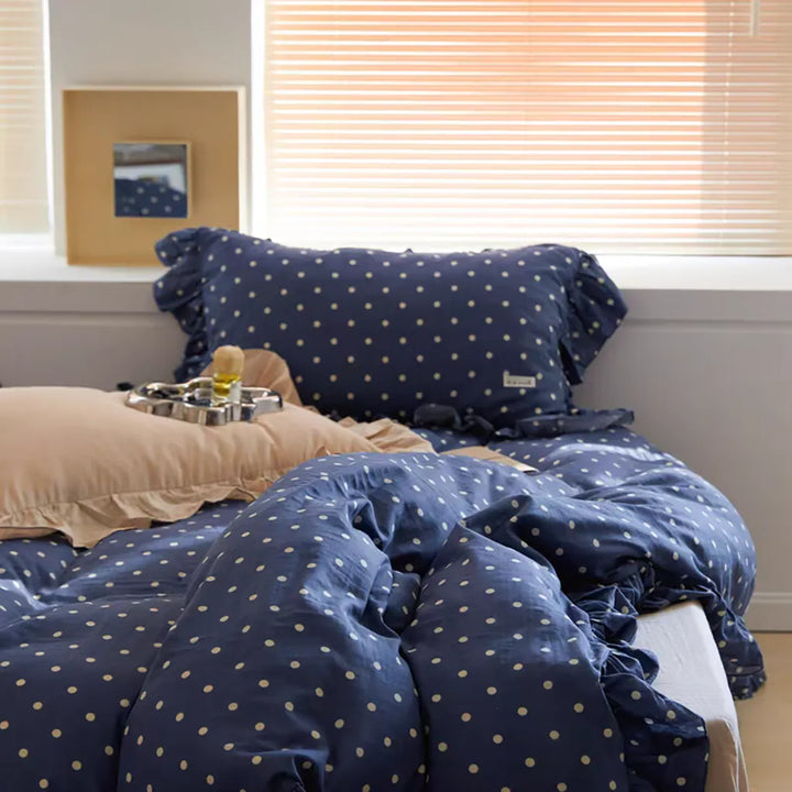 Vintage Blue Polka Dot Bedding Set