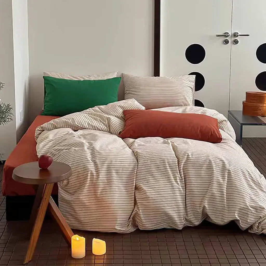 Vintage Red Striped Bedding Set