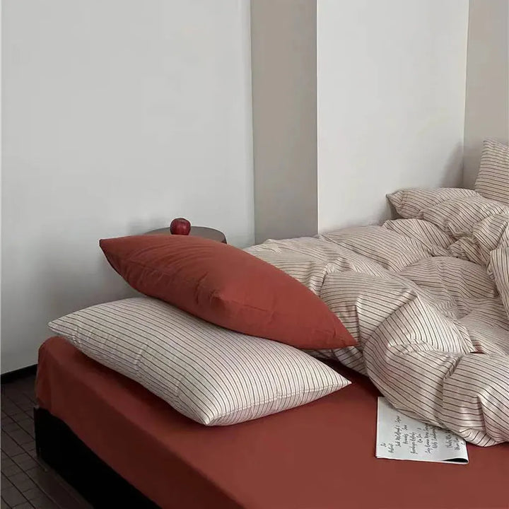 Vintage Red Striped Bedding Set