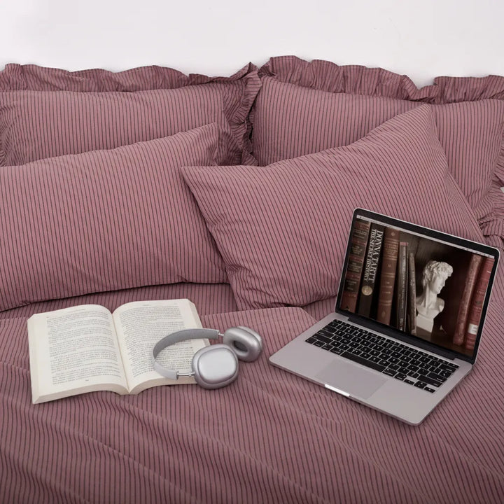 Vintage Purple Striped Duvet Cover Set