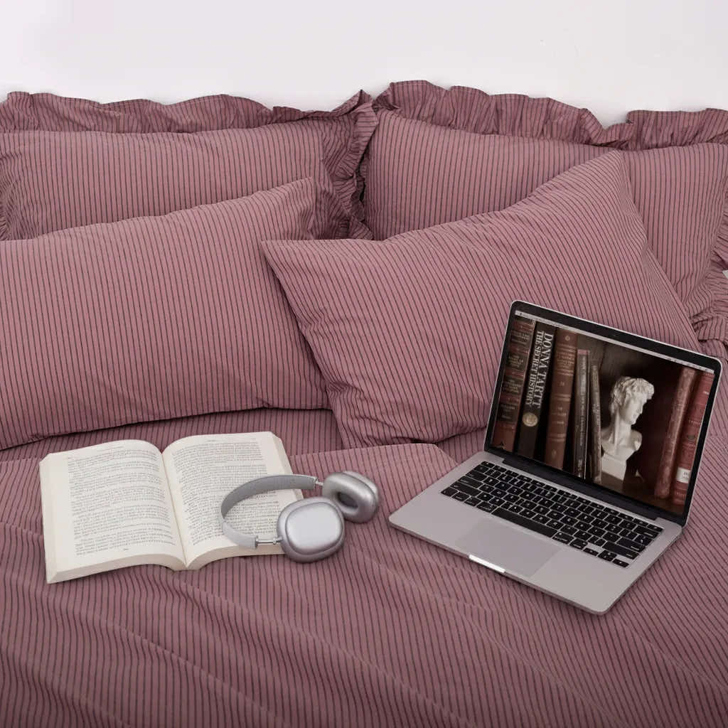 Vintage Purple Striped Duvet Cover Set