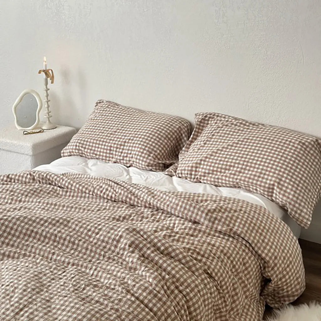 Cotton Small Gingham Duvet Cover - Blue