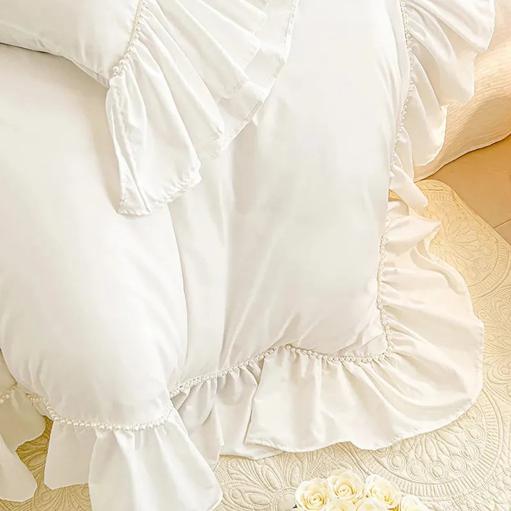 White Shabby Chic Pearl Beaded Duvet Cover Set